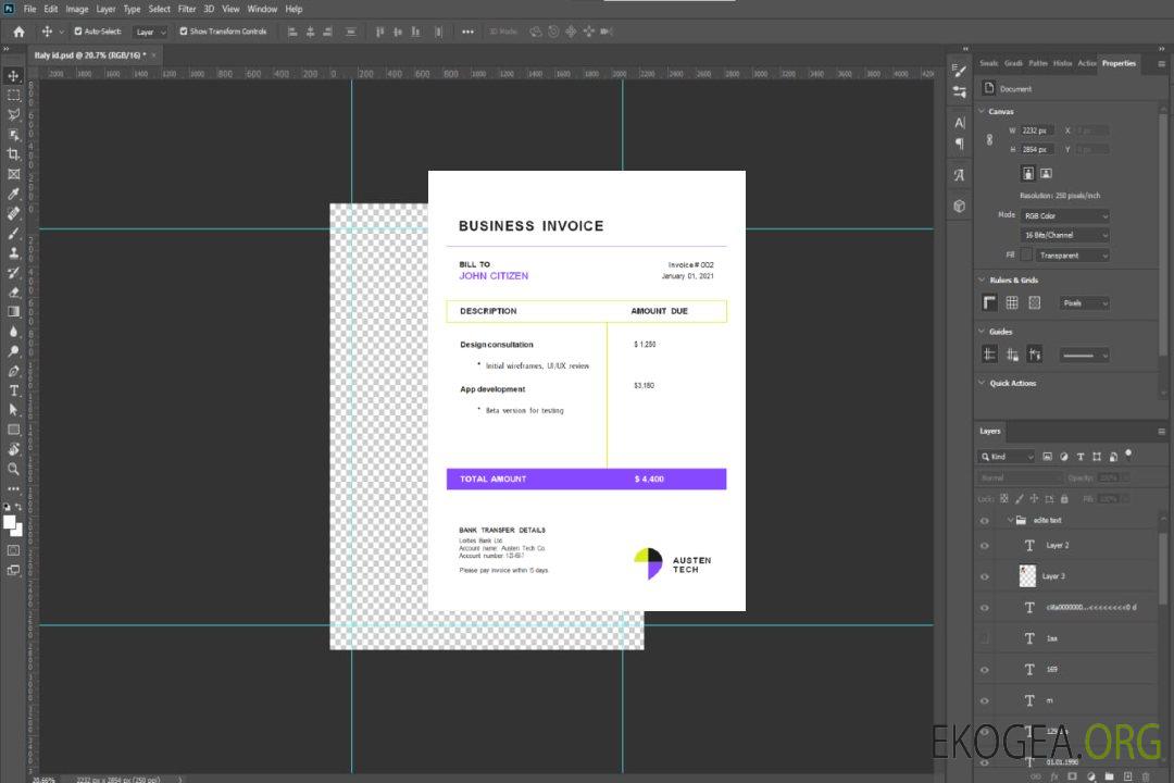 Facture de la société Austen Tech des États , Unis template